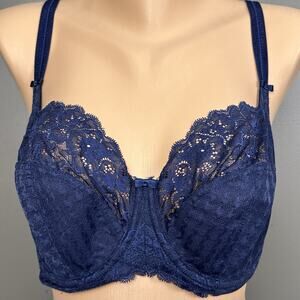 Panache Envy Balcony Underwire Bra 7285 US 32G Dark Blue Unlined 4 Part Cup Lace